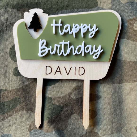 Green and White Happy Birthday David Cake Topper National Forest Style - Picture 5 of 5